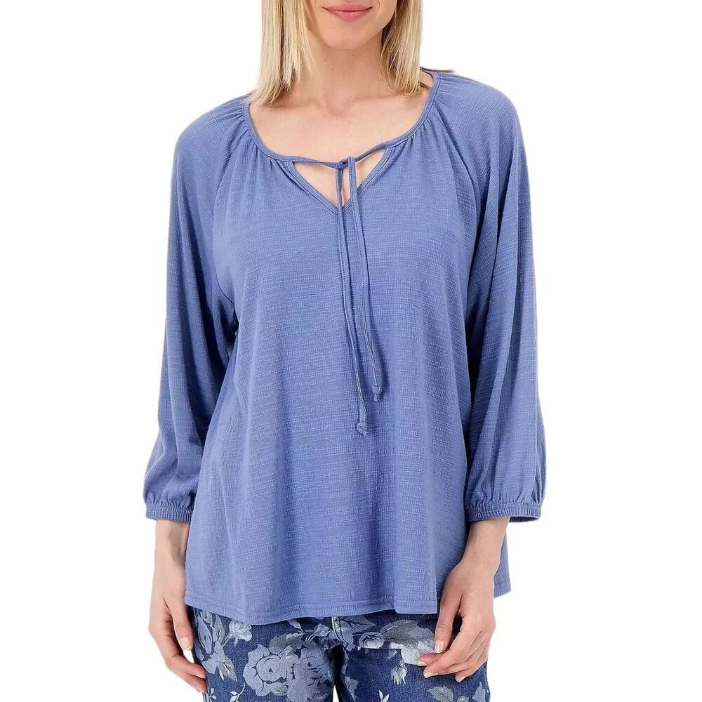 Laurie Felt Top Women Size XL Blue Gauzy Textured Boho Casual Lightweight Blouse